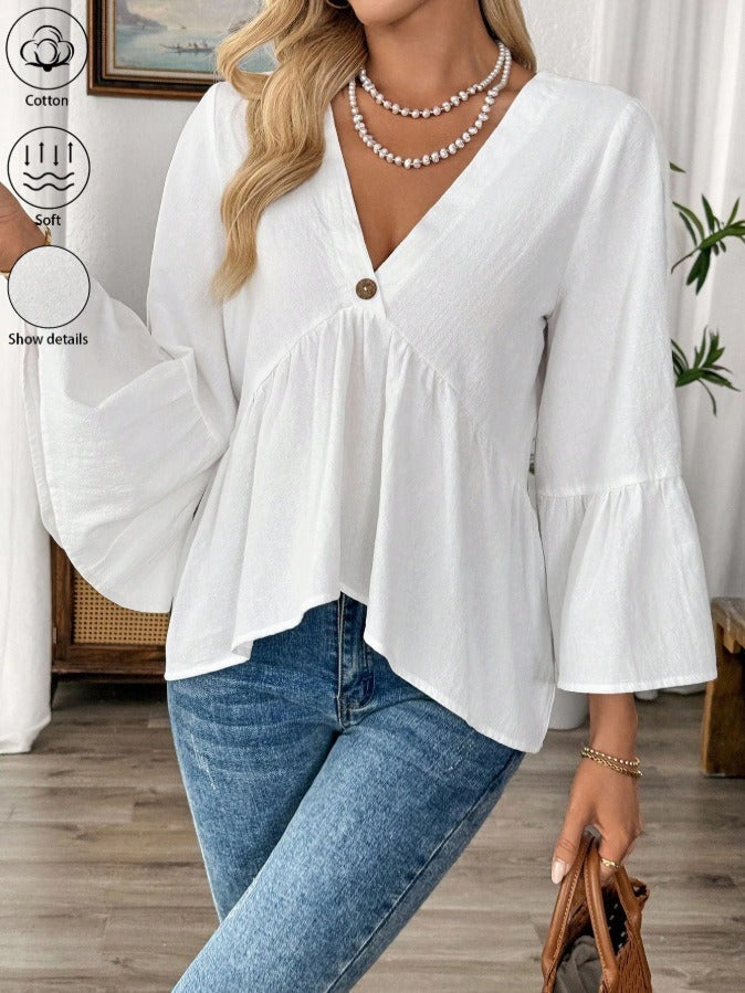 Elegante V-Ausschnitt Bluse mit Rüschenärmeln