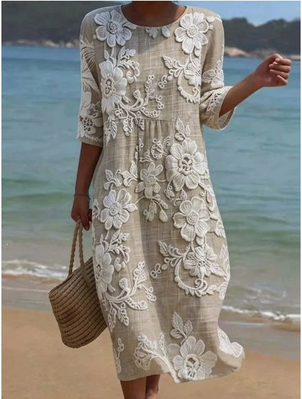 Sommerkleid mit abstraktem Mid-Waist-Print