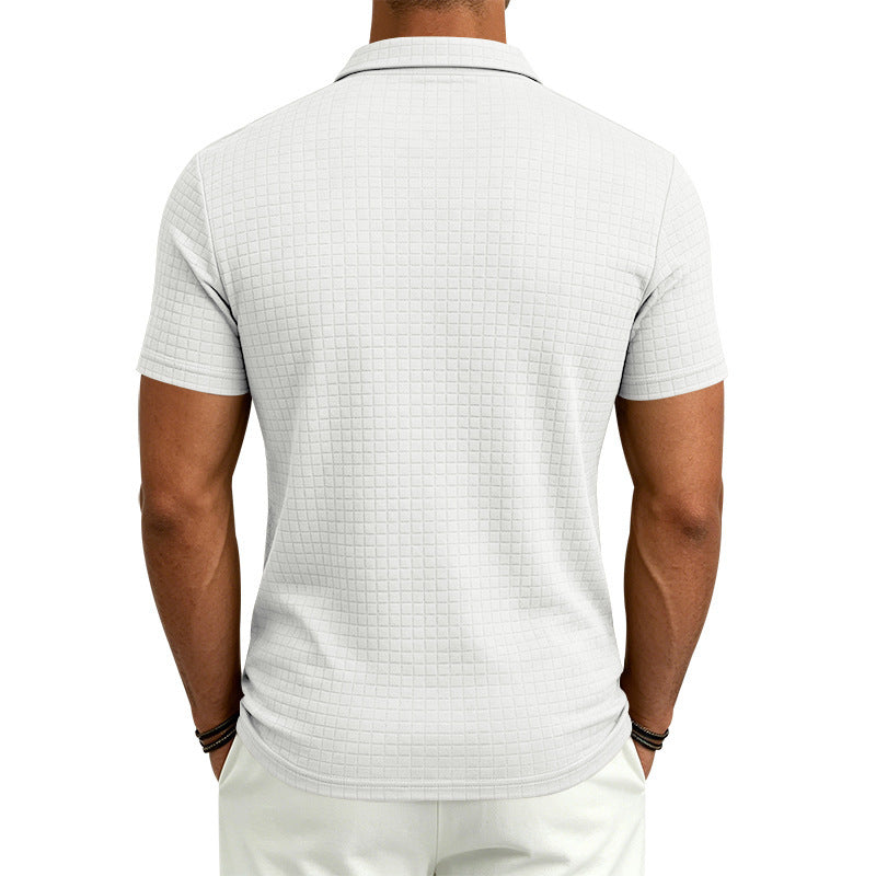 Herren Jacquard Plaid Polo-Shirt Weit geschnitten Stehkragen Kurzarm