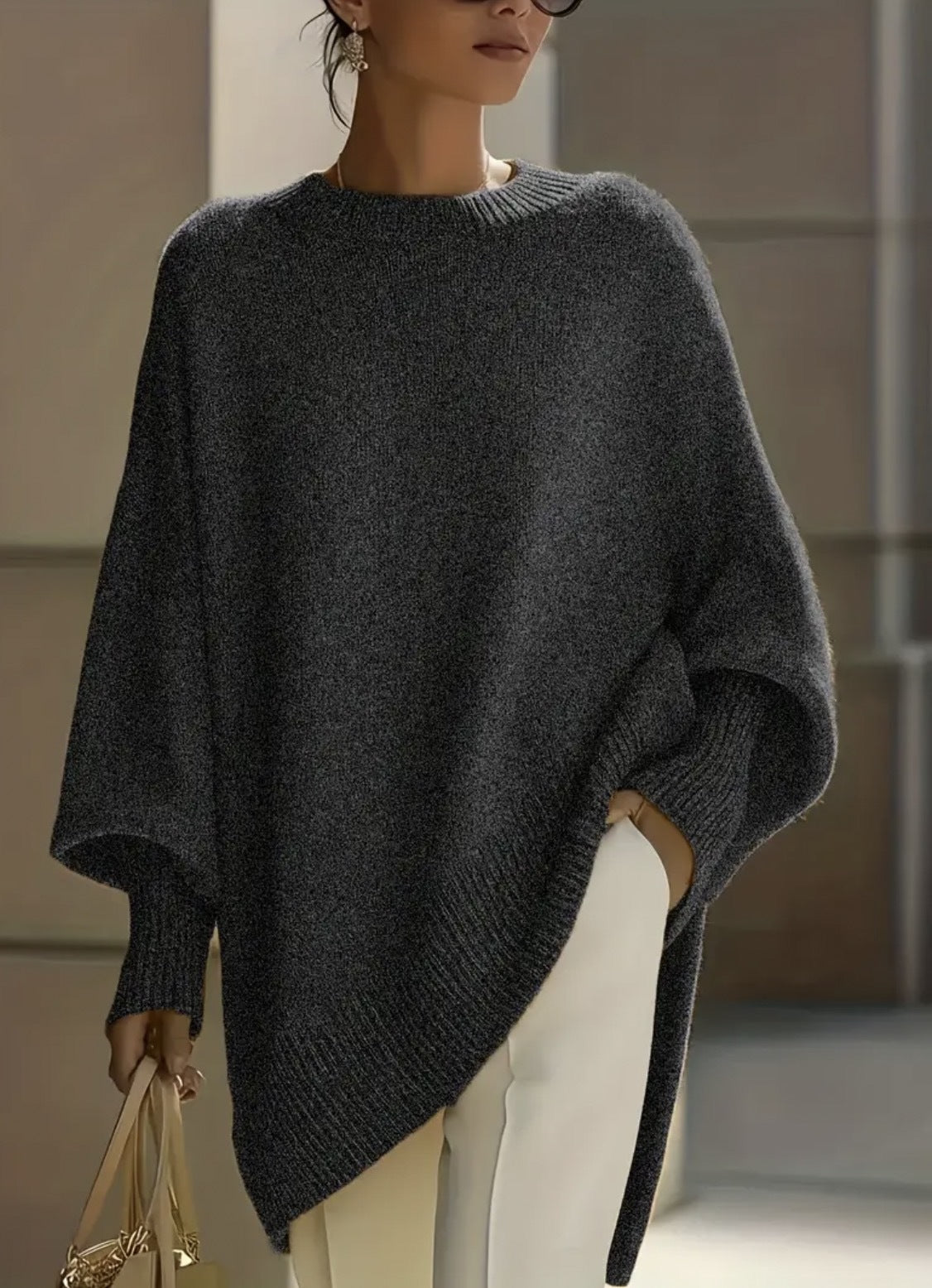 Damen Locker Crew-Neck Strickpullover