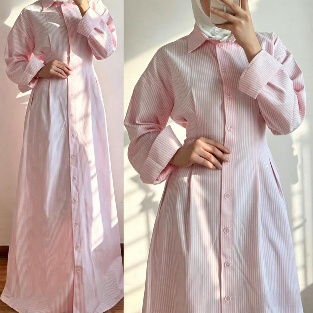 Gestreiftes Langarm-Hemdblusenkleid