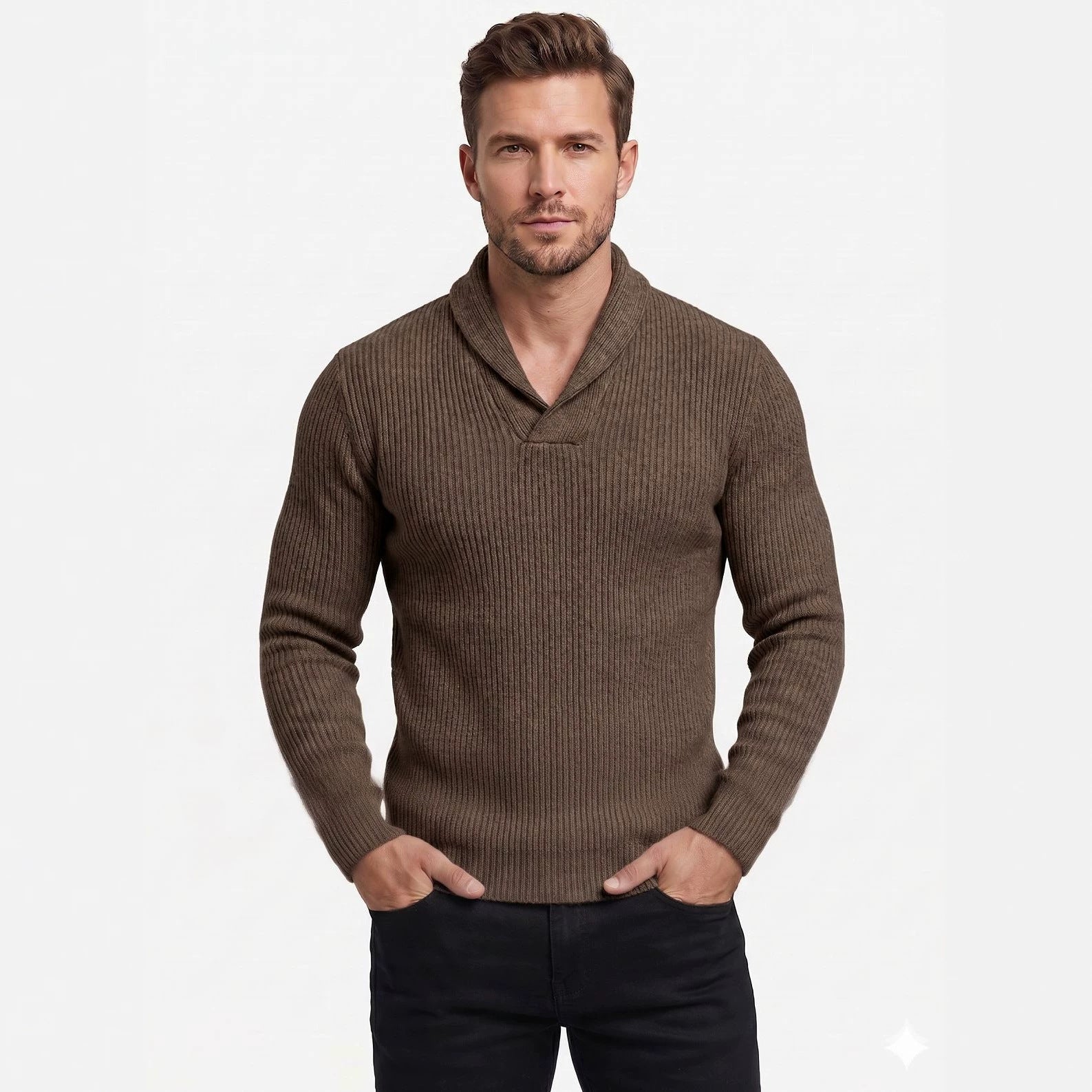 Herren V-Ausschnitt Strickpullover Langarm Slim Fit