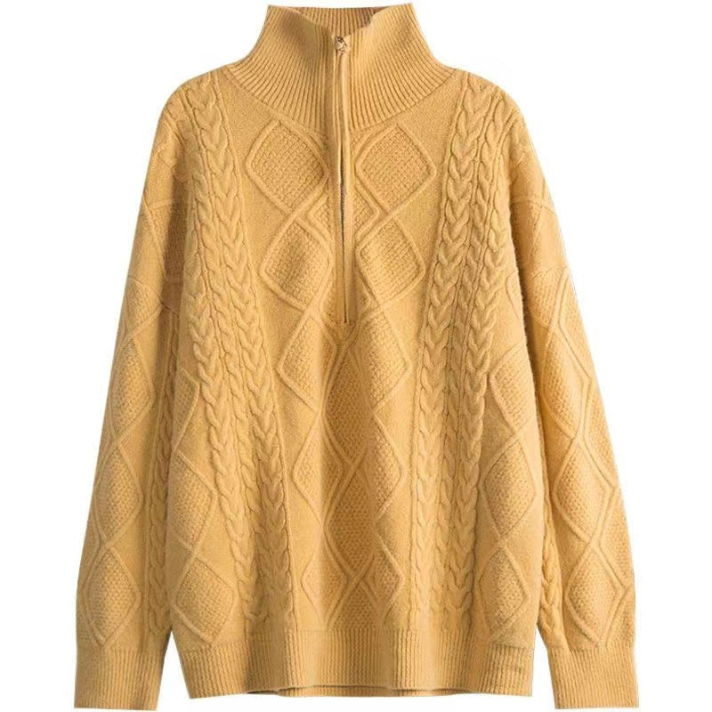 Damen Rollkragen Pullover mit Half-Zip
