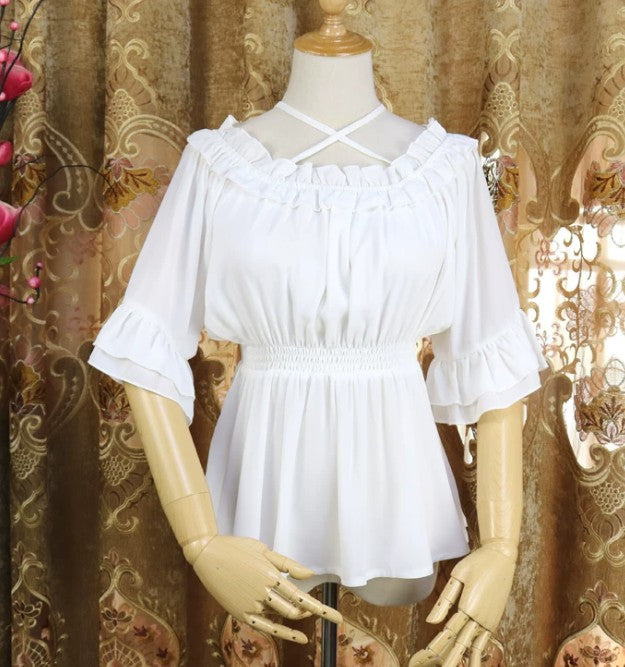 Chiffon Halter Top mit Laternenärmeln