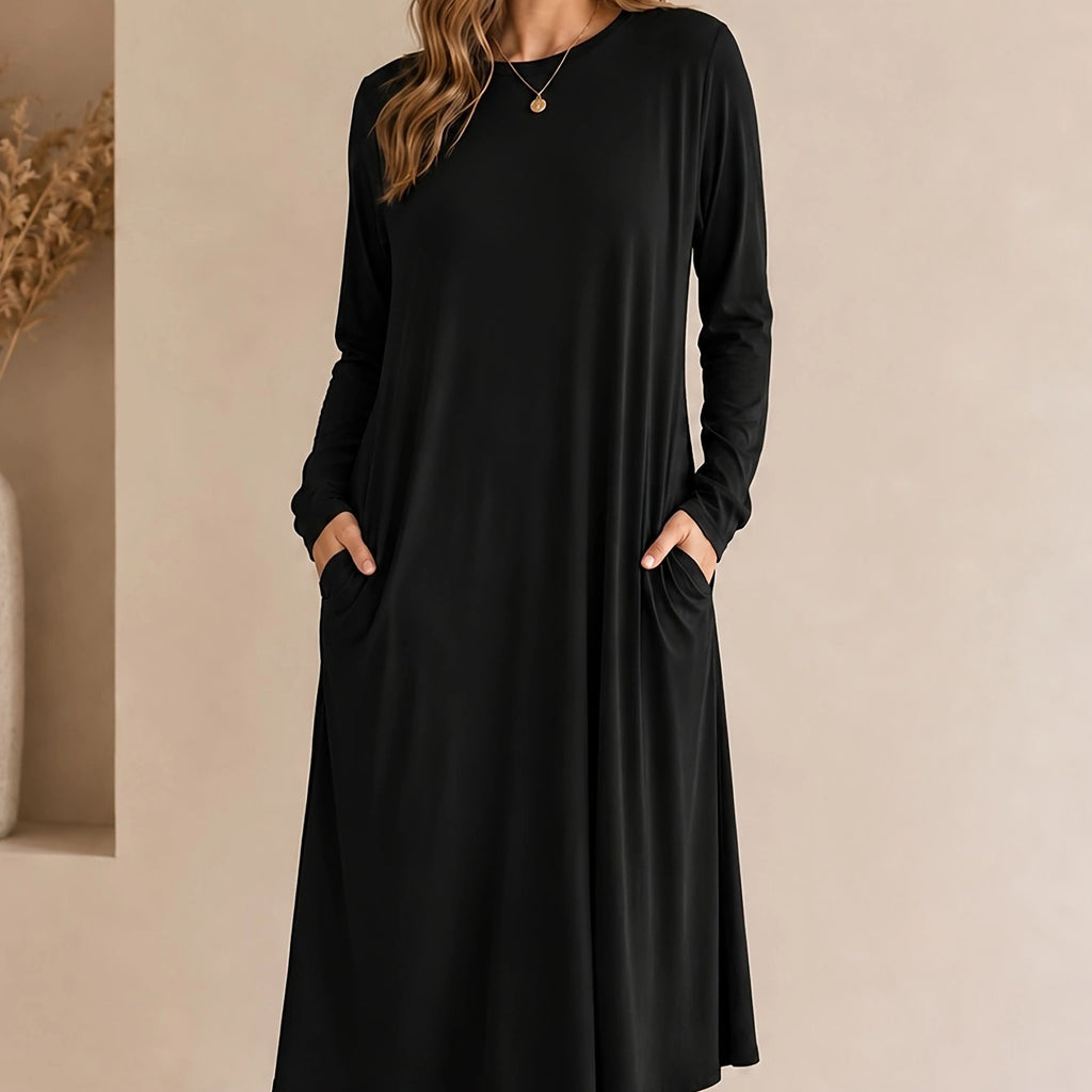 Einfarbiges Langarm-Kleid
