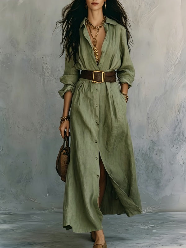 Elegantes V-Neck Langarm-Kleid mit Gürtel
