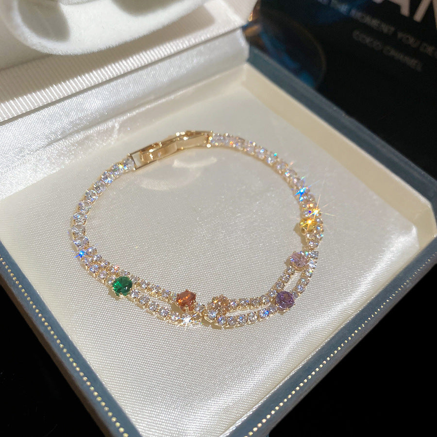 Vergoldetes Armband mit Zirkonia, zweilagig – Ansicht 3