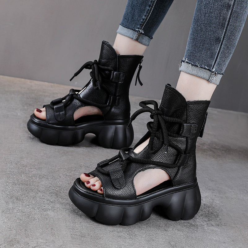 Peep-Toe Plateau-Sandalen aus Echtleder