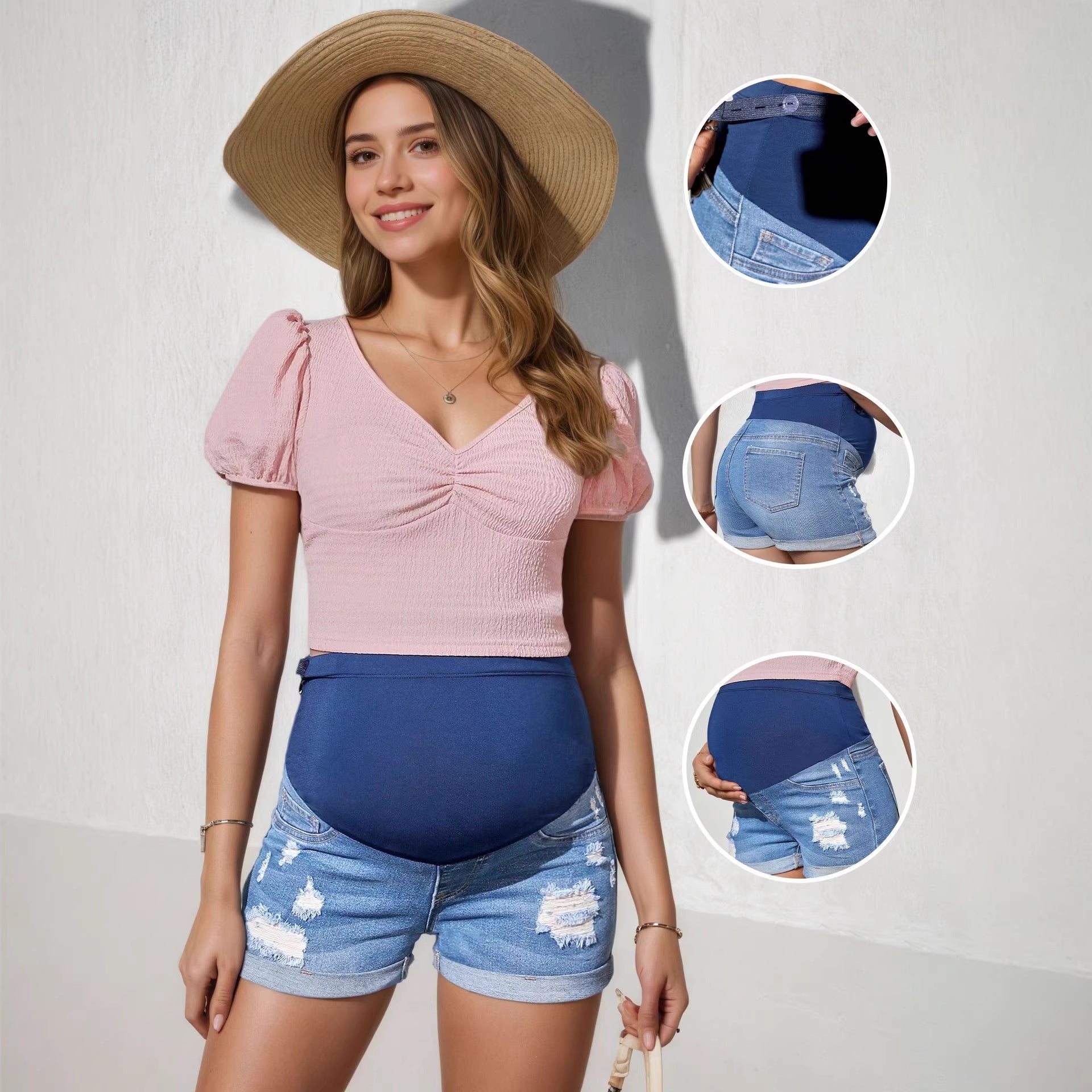 Umstands-Jeans-Shorts mit Rissen