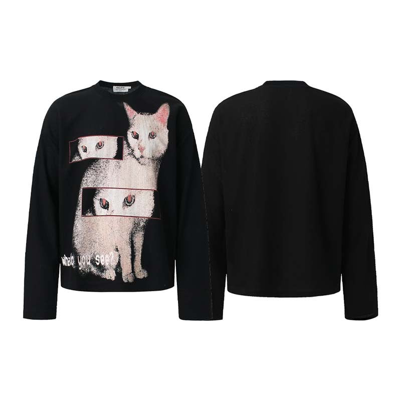 Langarm-Hoodie mit tanzender Katze, lockere Passform