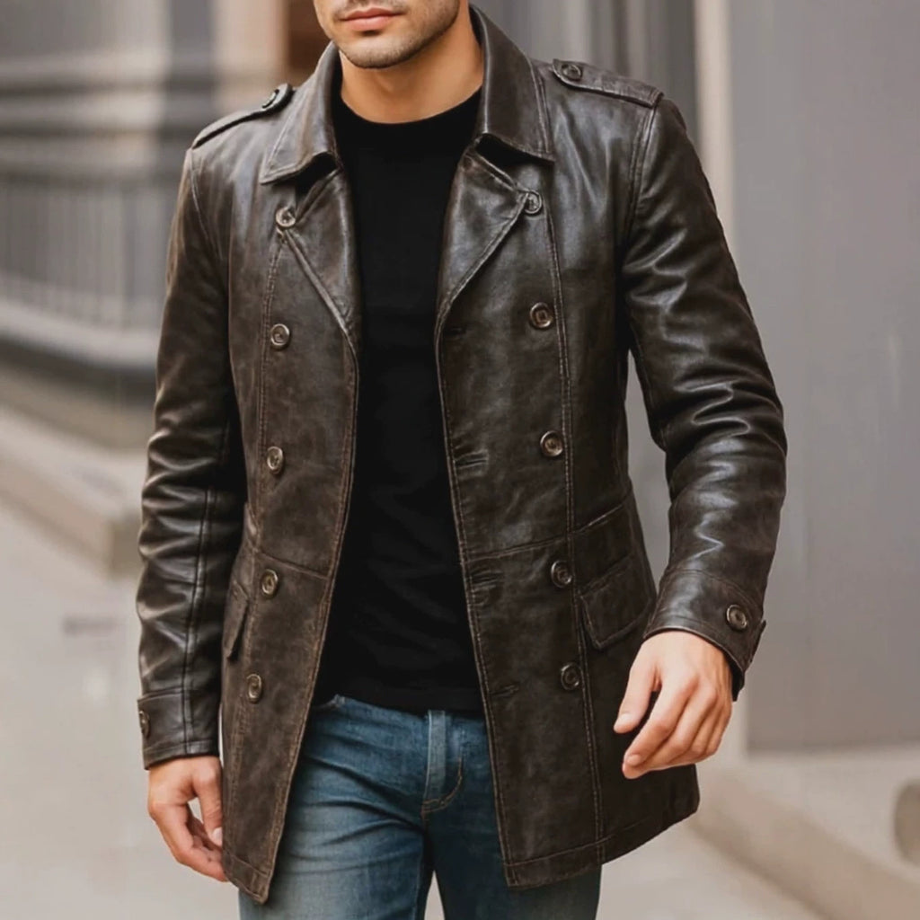 Herren Slim-Fit Lederjacke mit Reverskragen