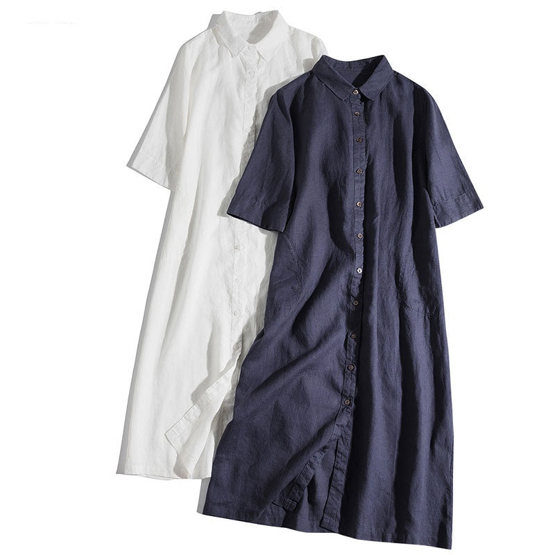 Minimalistisches A-Linien Hemdkleid mit 3/4-Ärmeln – Bild 4 | LuxeStyle