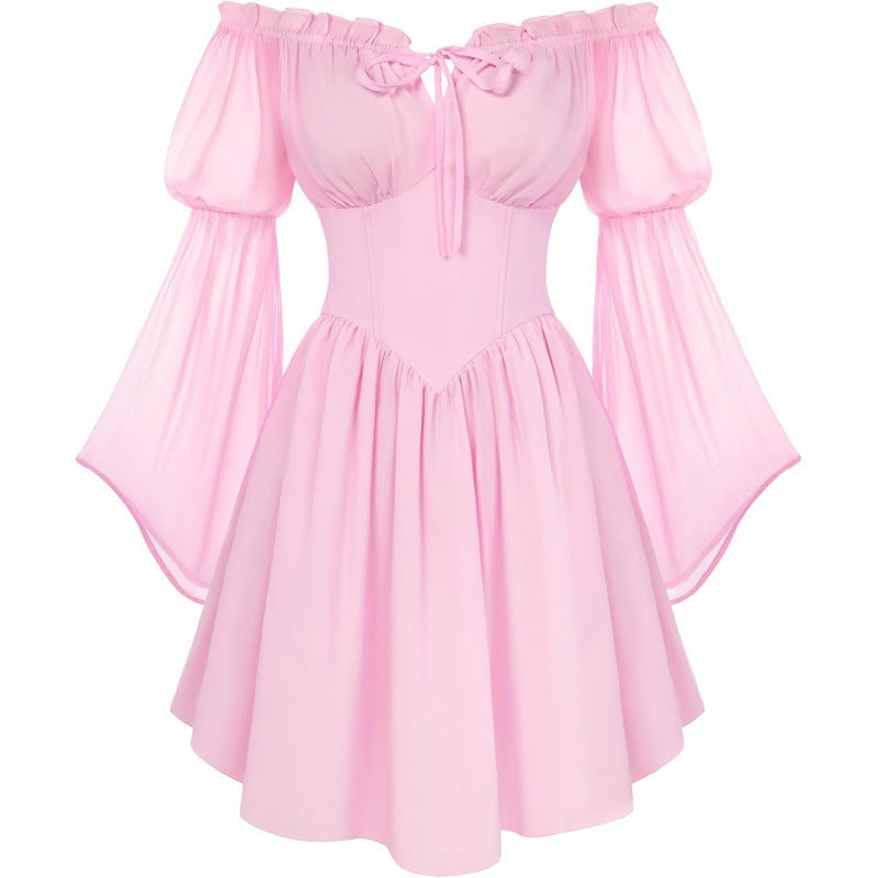 Elegantes Off-Shoulder Chiffon-Kleid mit Schnürung