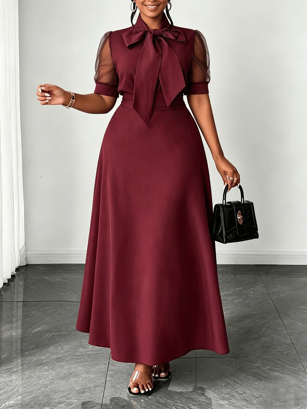 Midikleid mit Mesh und Schleifendetail