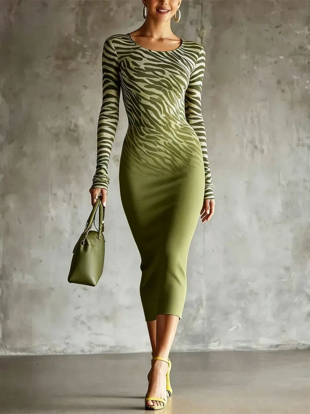 Langärmliges Bodycon-Midi-Kleid mit Tiermuster – Bild 10 | LuxeStyle