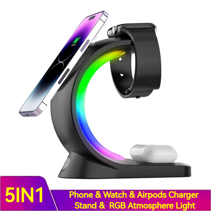 4-in-1 Magnethalter mit RGB-Licht für iPhone & AirPods