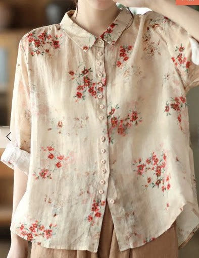 Loose-fit Bluse mit Print und Knopfleiste – Bild 12 | LuxeStyle