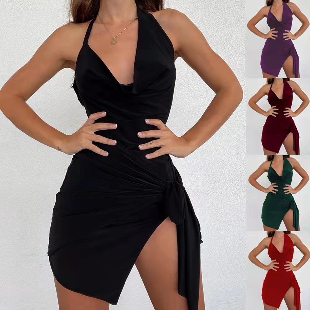 Elegantes Neckholder-Minikleid mit V-Ausschnitt