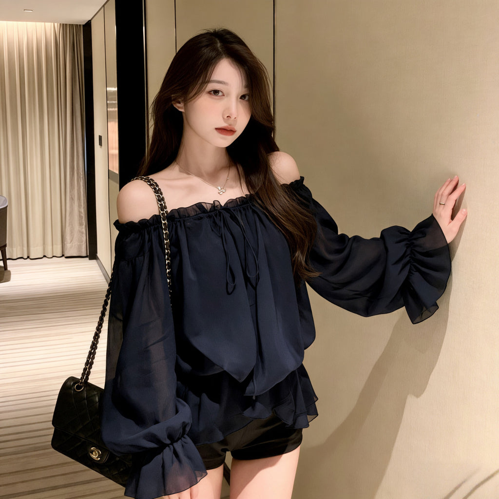 Elegante Chiffonbluse mit One-Shoulder-Design