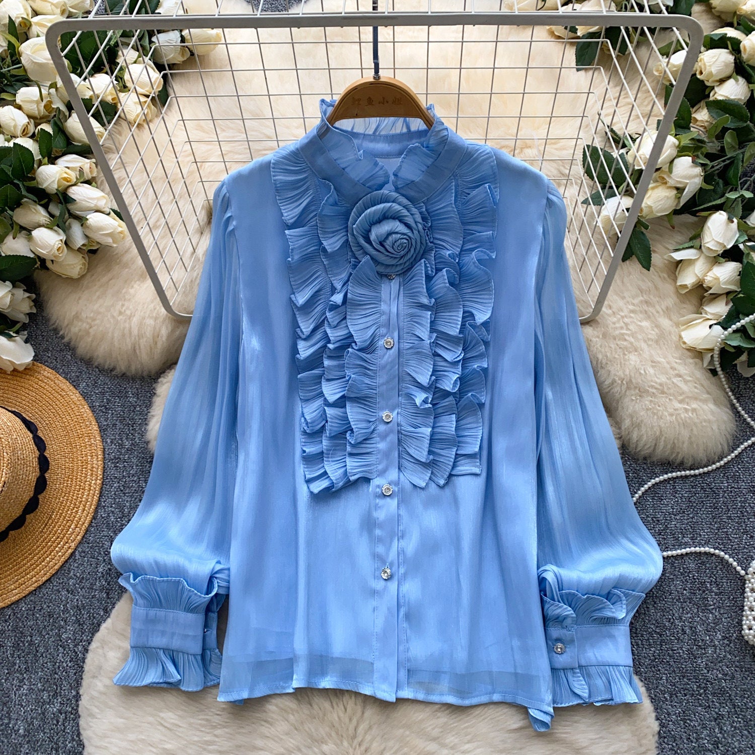 Geblümte Rüschenbluse im Lolita-Stil