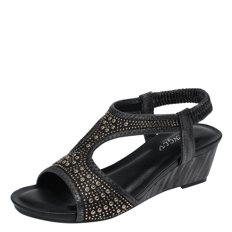 Keil-Sandalen mit Elastikband und Strass – Bild 6 | LuxeStyle