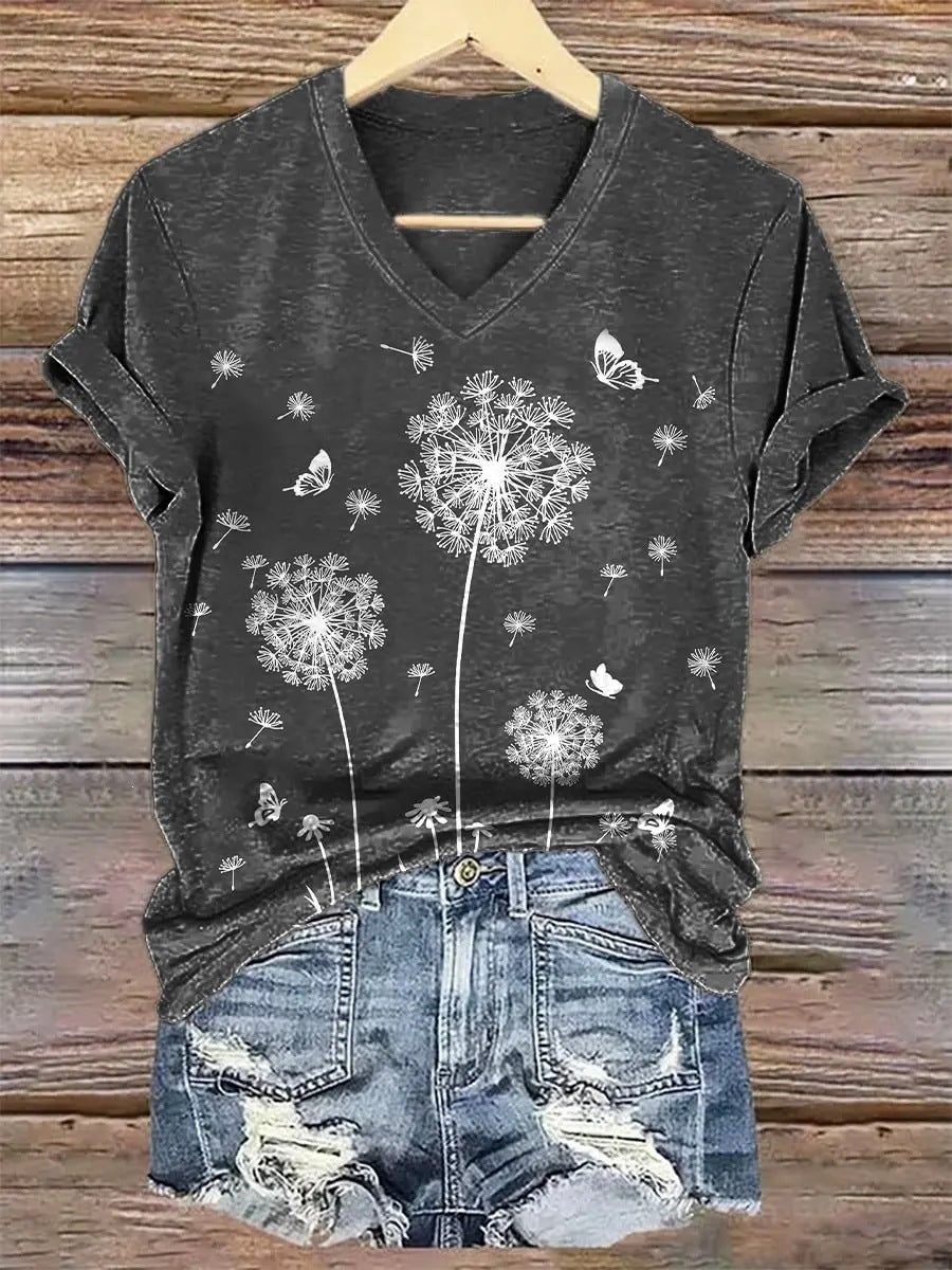 Locker sitzendes V-Neck Kurzarm-Top für Damen