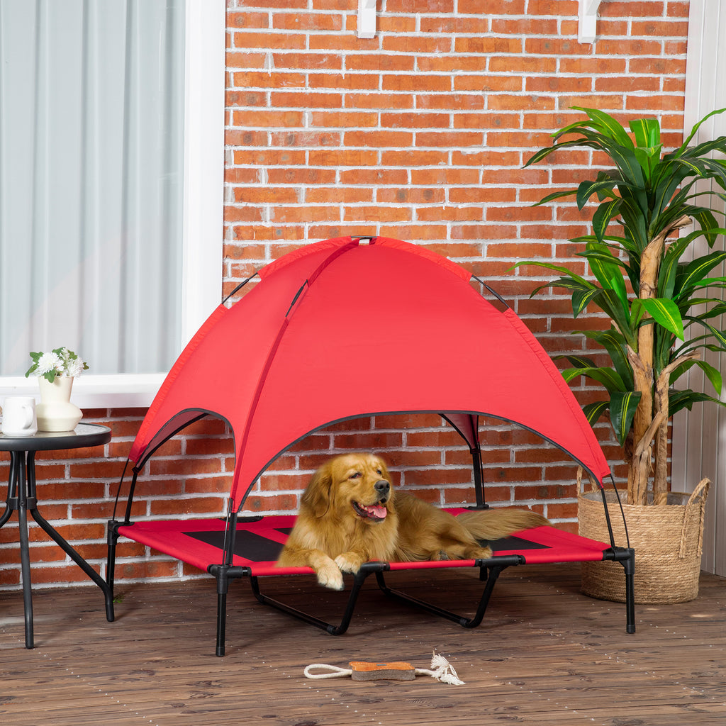Hundebett mit Sonnendach, erhöht, 122x91cm, Rot
