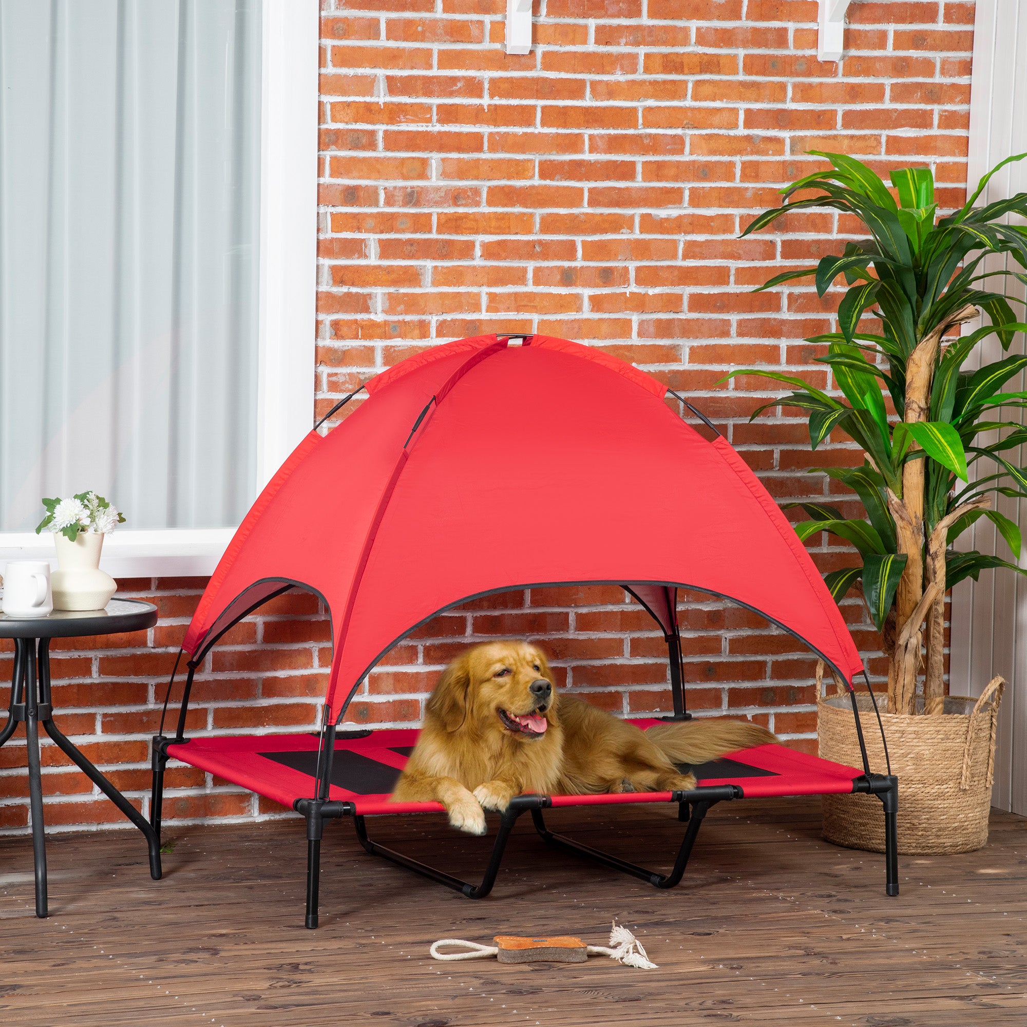 Hundebett mit Sonnendach, erhöht, 122x91cm, Rot