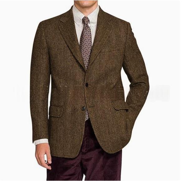 Herren Vintage-Jacke mit Heringbone-Muster Slim Fit