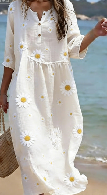 Gemustertes Langarmkleid mit Rundhals