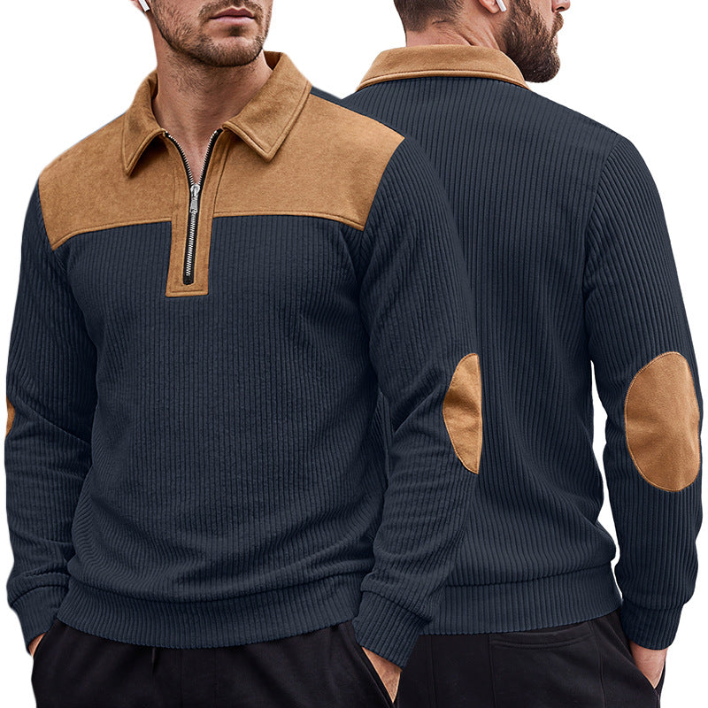 Herren-Sweatshirt mit Kerbkragen und Stickerei – Bild 2 | LuxeStyle