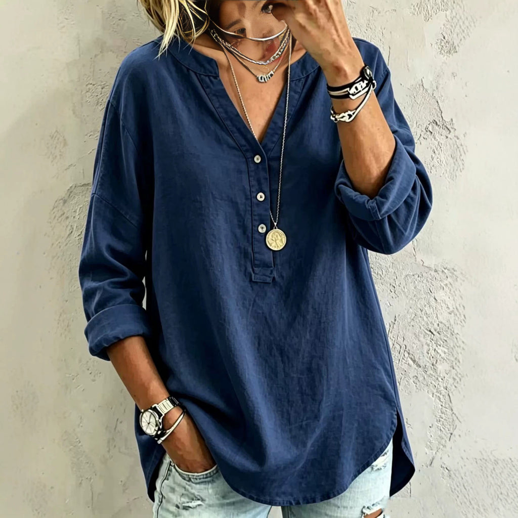 V-Ausschnitt Langarmshirt mit Knopfleiste