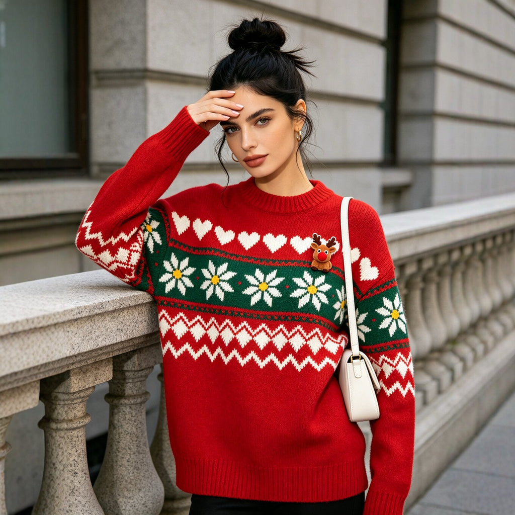 Retro Strickpullover mit Rundhals