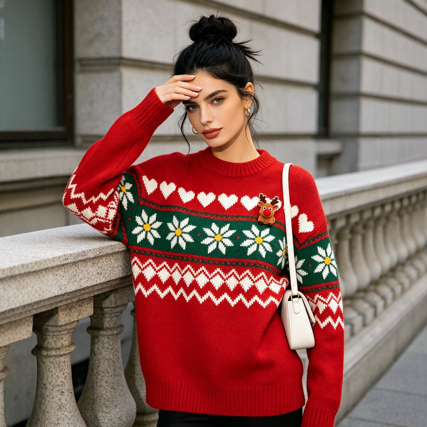 Retro Strickpullover mit Rundhals