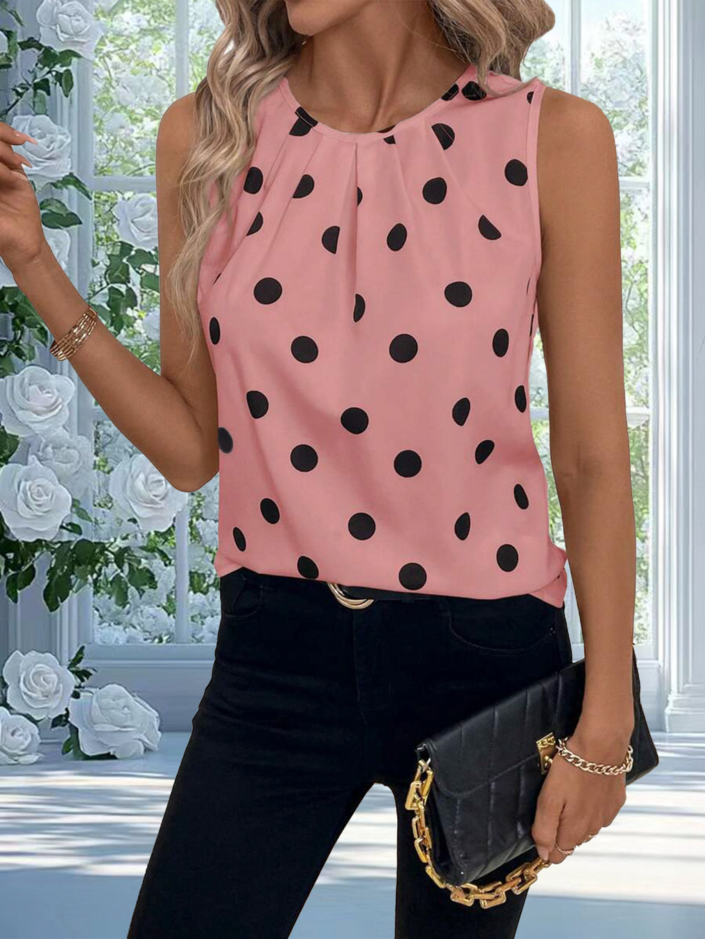 Damen Polka-Dot Print Top Ärmellos