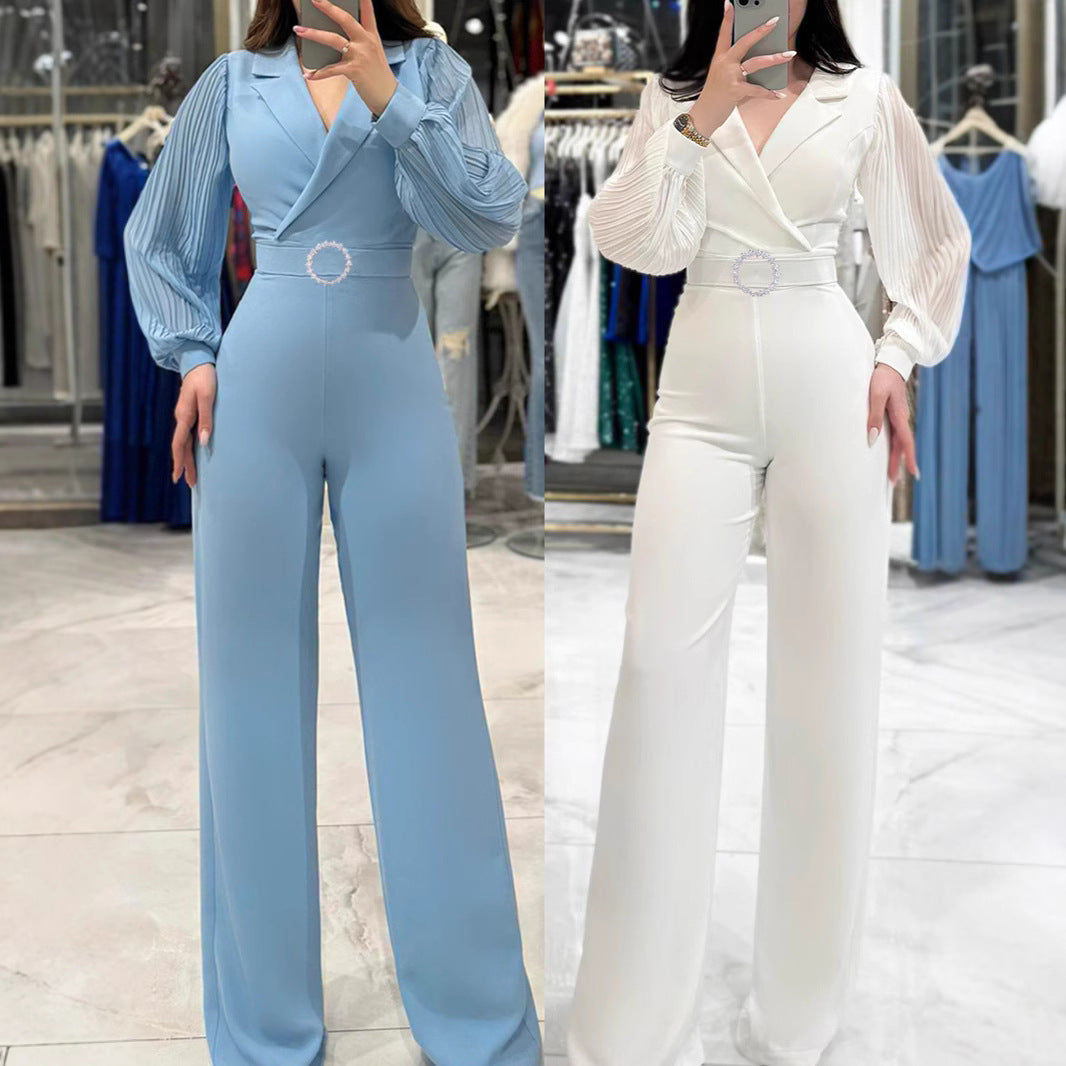 Eleganter Jumpsuit mit Plisse-Ärmeln