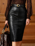 Eleganter High-Waist Bleistiftrock aus PU-Leder
