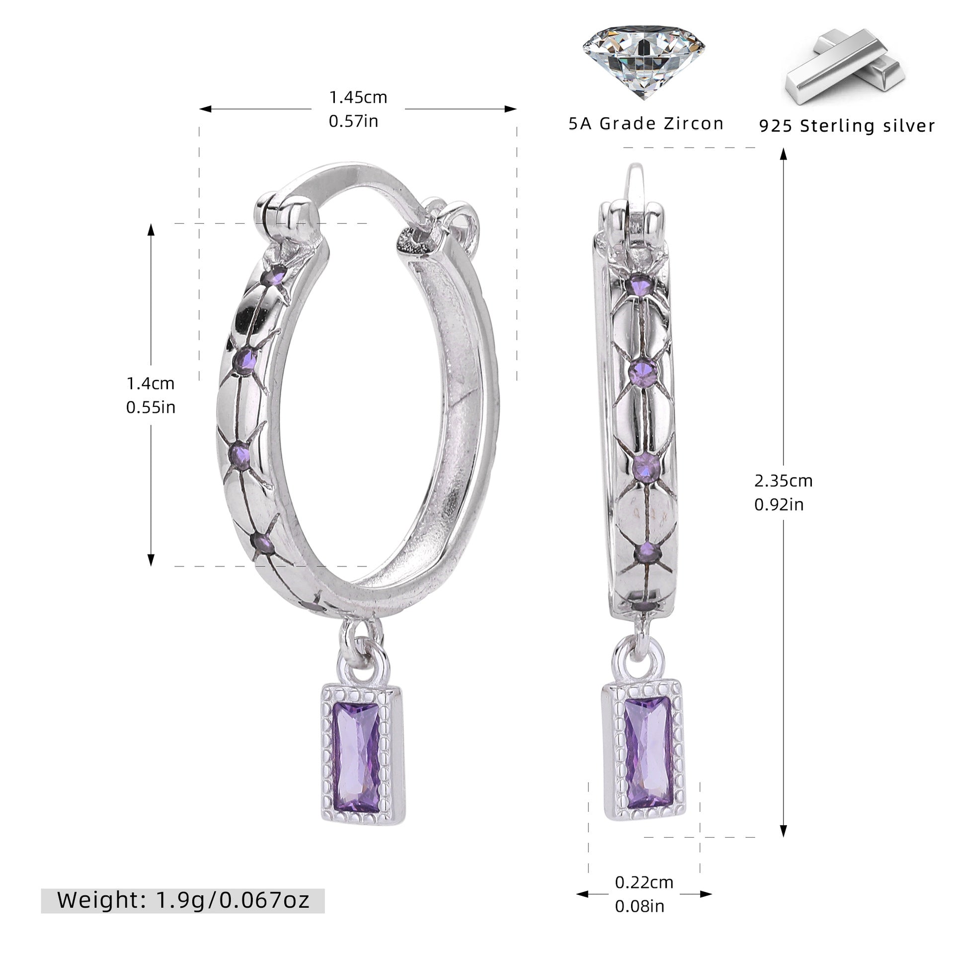 Edle Silberohrringe mit Diamant-Inlay