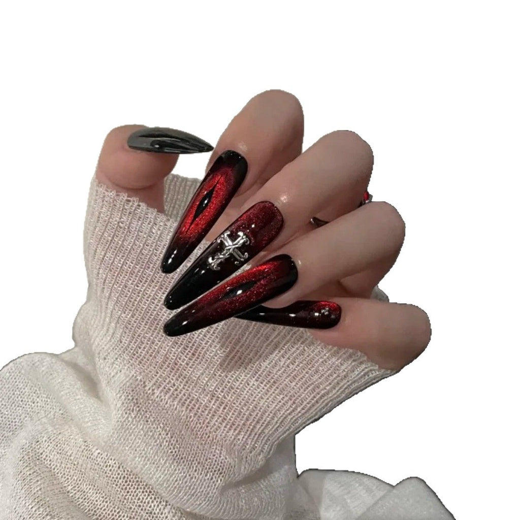 Dunkelrote Cat-Eye Nägel zum Aufkleben