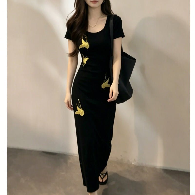 Vintage A-Linien Kleid mit Schmetterlingsdruck