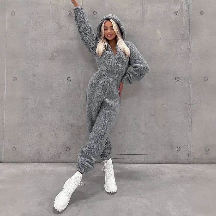 Damen Fleece Jumpsuit – Langarm Overall