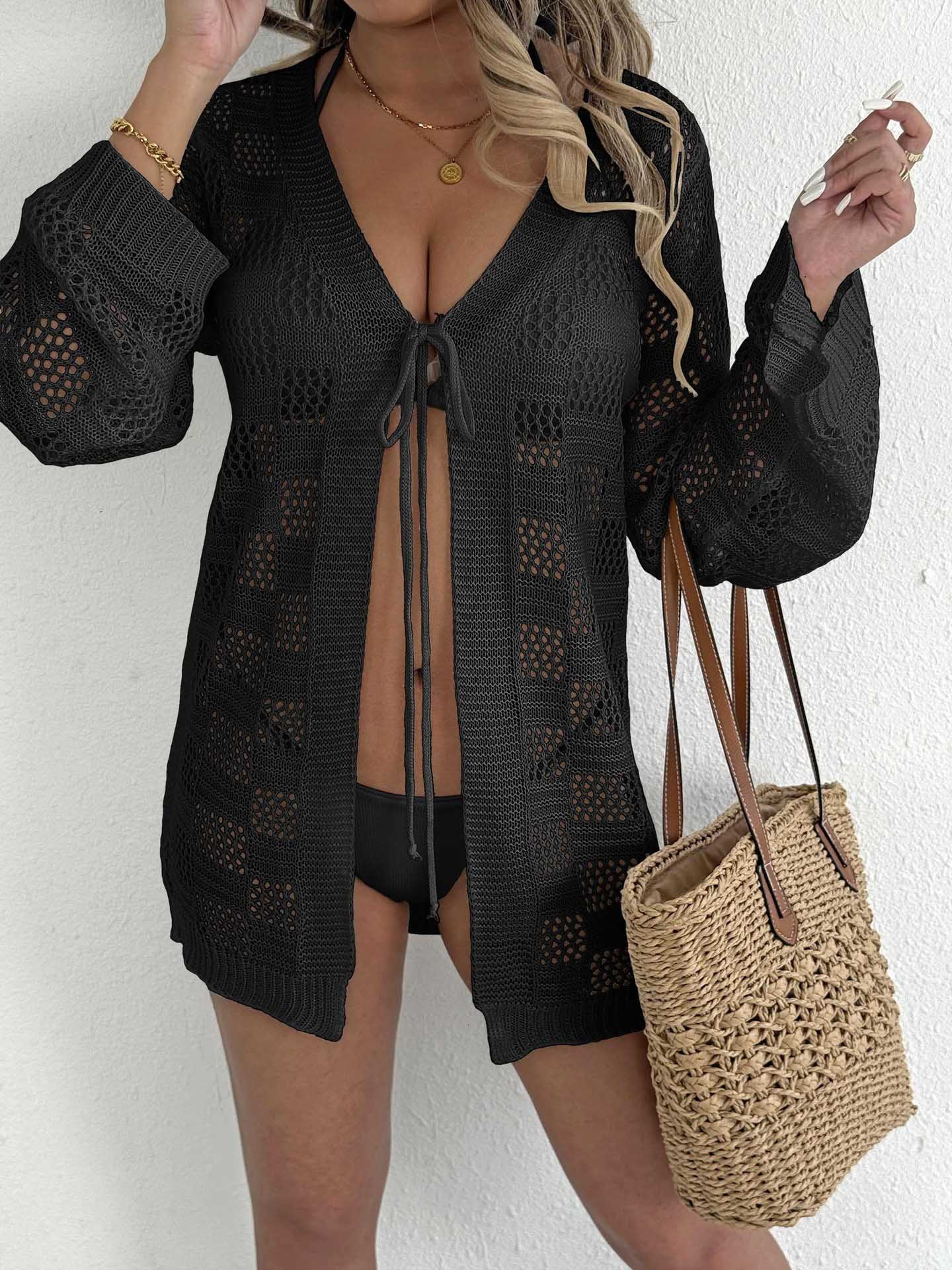 Langes Strick-Cardigan mit Lochmuster