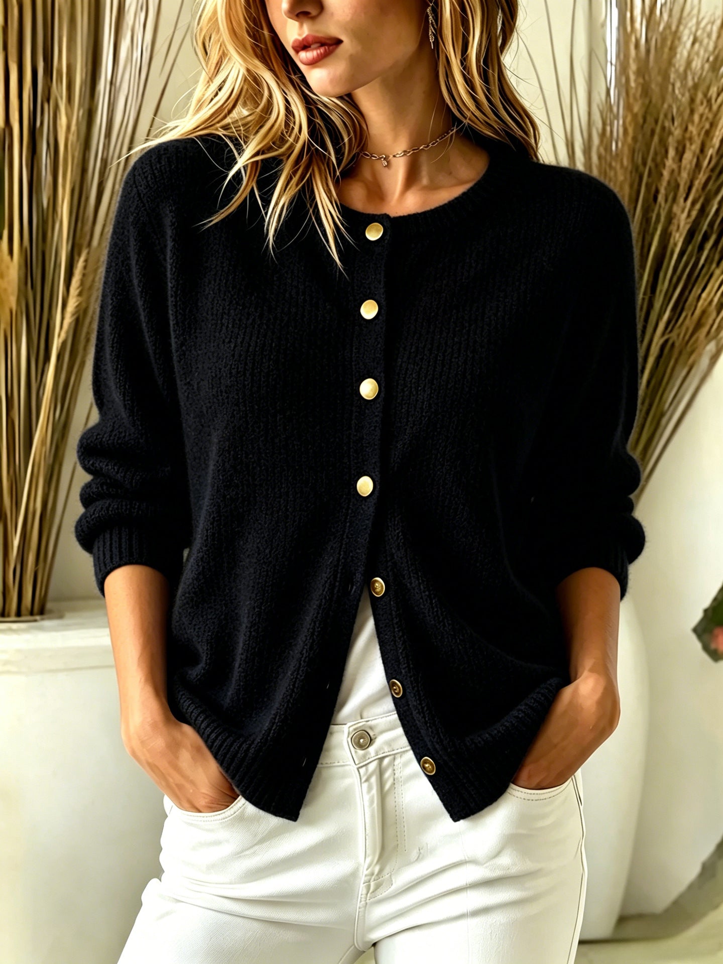 Damen-Cardigan Langarm Einfarbig