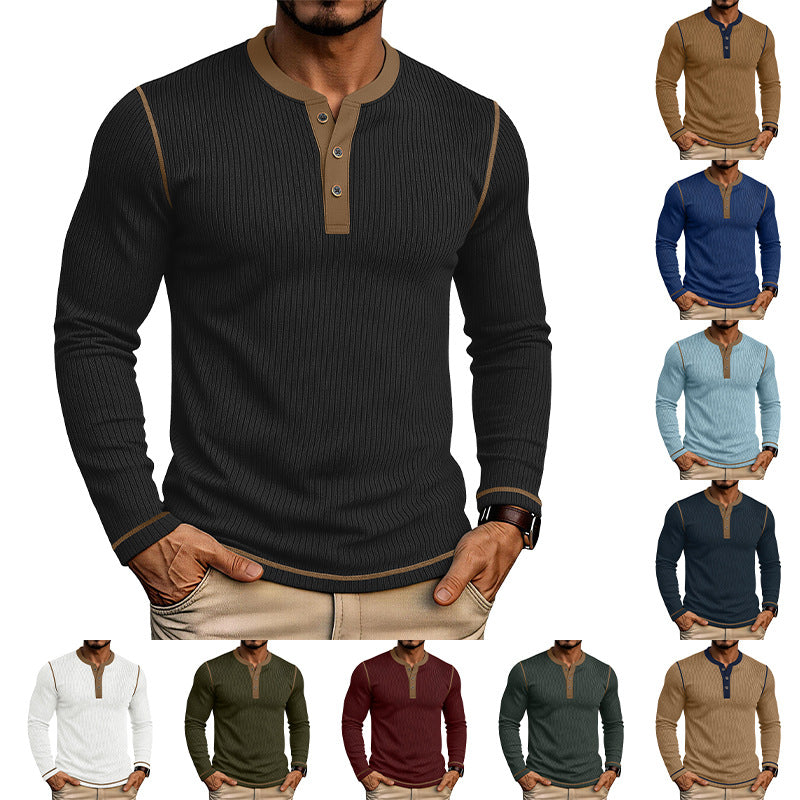 Herren Langarmshirt mit Farbblock Henley