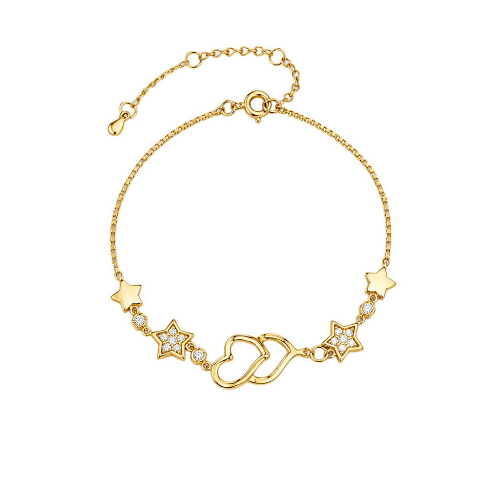 S925 Silber Armband mit Stern- und Herz-Motiv