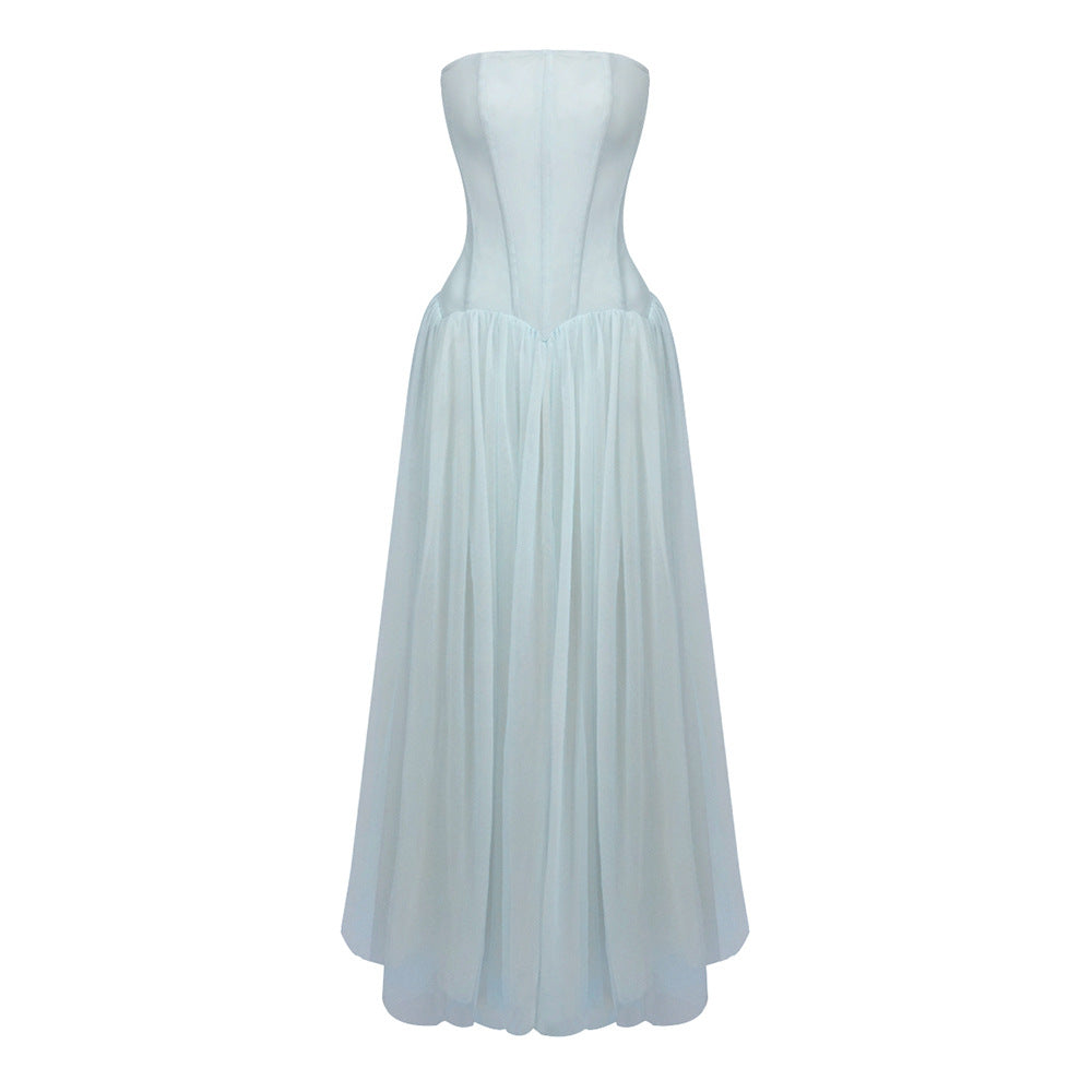 Off-Shoulder Mesh Trägerloses Maxikleid
