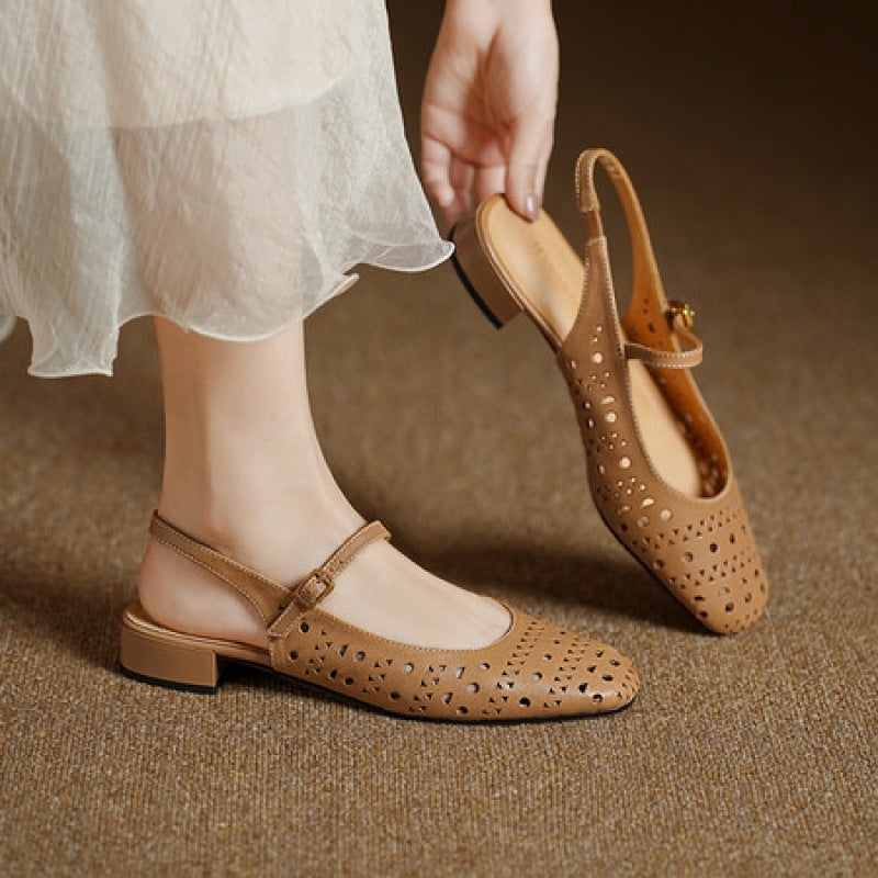 Damen-Sandalen aus echtem Leder mit Cut-outs