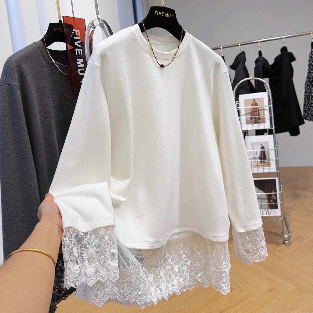 Spitzen-Langarmshirt aus Samt