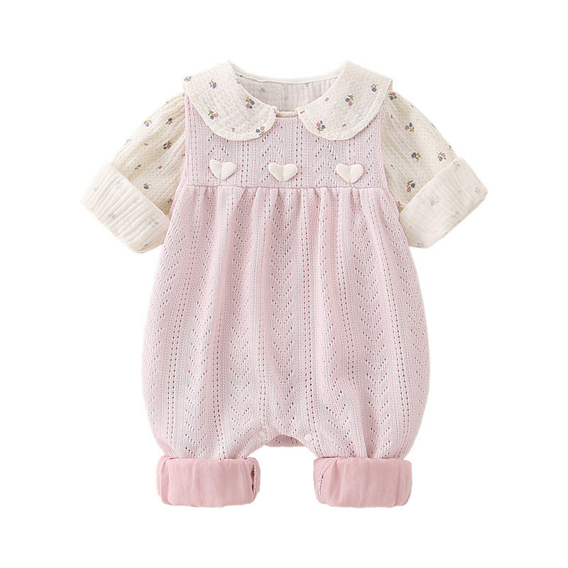 Herbst-Overall für Mädchen – rosa Blumen-Set | LuxeStyle