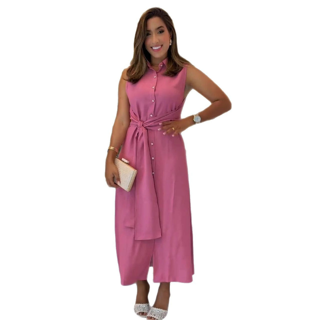 Ärmelloses A-Linien Hemdblusenkleid mit Taillengürtel – Bild 2 | LuxeStyle